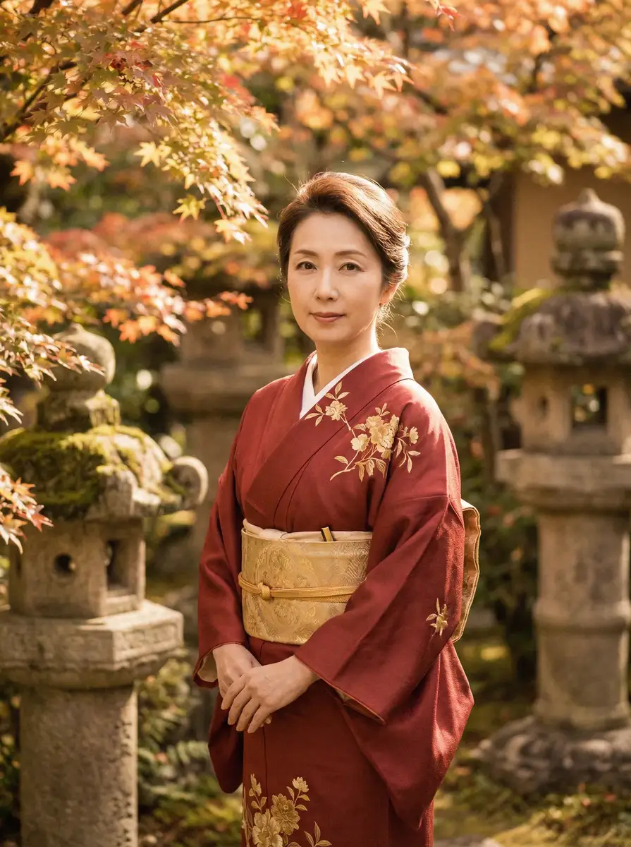 一位身穿暗红色和服的优雅 真实小王子-真实小王子短视频官方入口|极品真实小王子最新更新 在日式庭院中