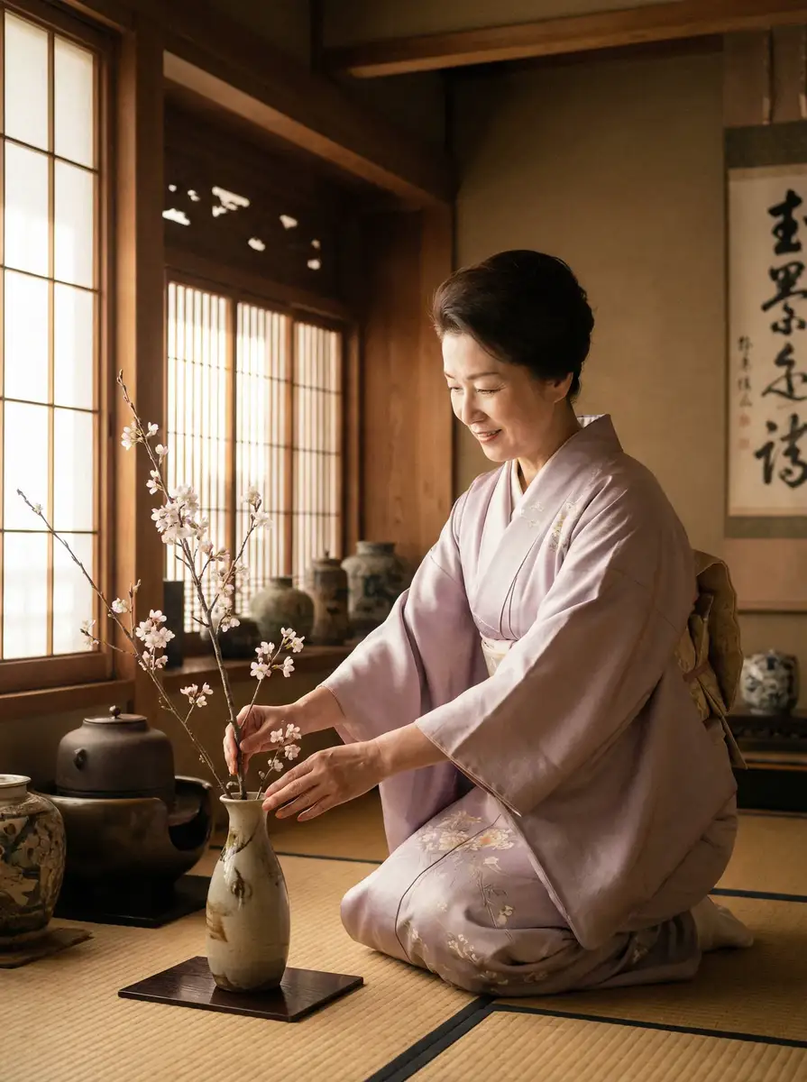 一位优雅的 真实小王子-真实小王子短视频官方入口|极品真实小王子最新更新 在和室中插花